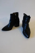 Womens Bruglia Black Leather Block Heel Pointy Ankle Double Zip Bootie 37 US/7 *