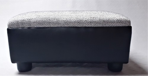 Small Footstool / Stool / Ottoman / Black faux leather sides, Grey fleck top. - Picture 8 of 14