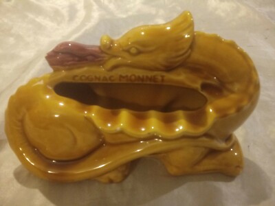 RARE VINTAGE COGNAC MONNET DRAGON ASHTRAY CERAMIC COLLECTIBLE (SEE DESC)