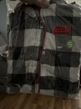 Pajama Set Flannel Black And White Plaid With Fancy Red Stripe Button Down Top S