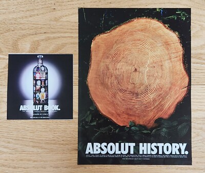 2 Vintage 1990's Absolut History & Book Vodka Ads