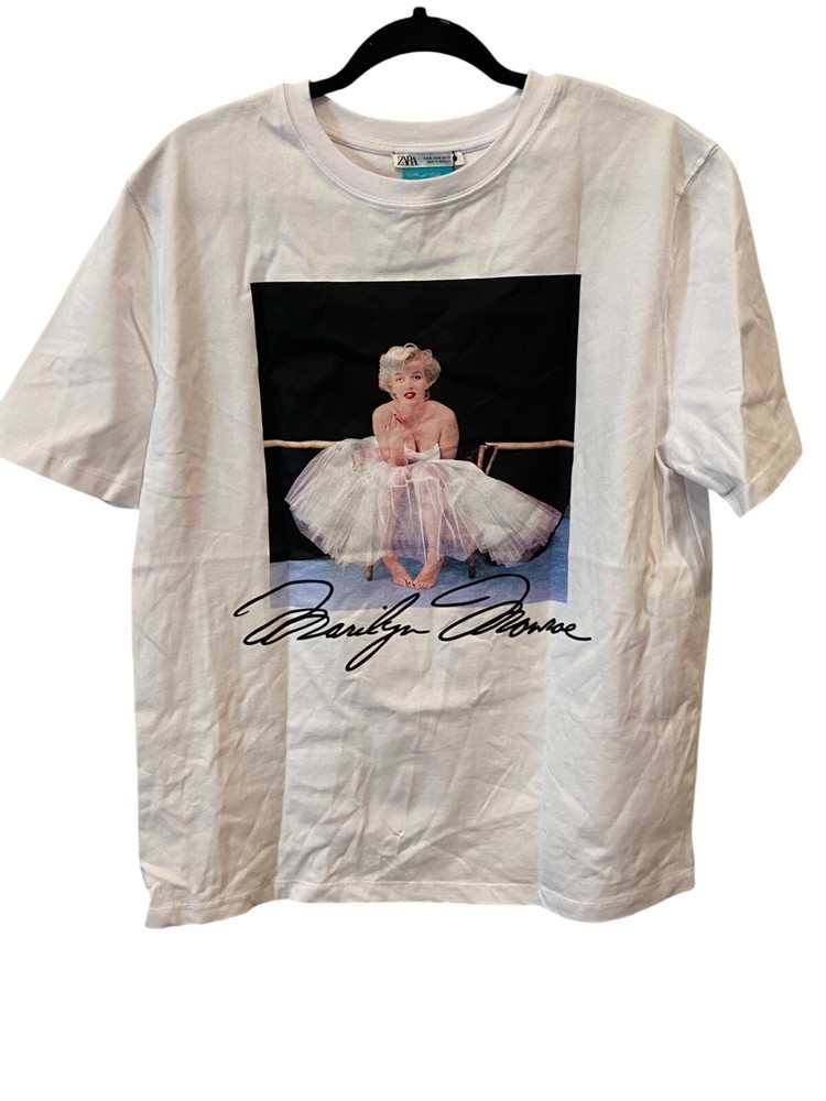 Zara T-shirt Tee Shirt Womens M White Marilyn Monroe Graphic Print 0085/033 NWT