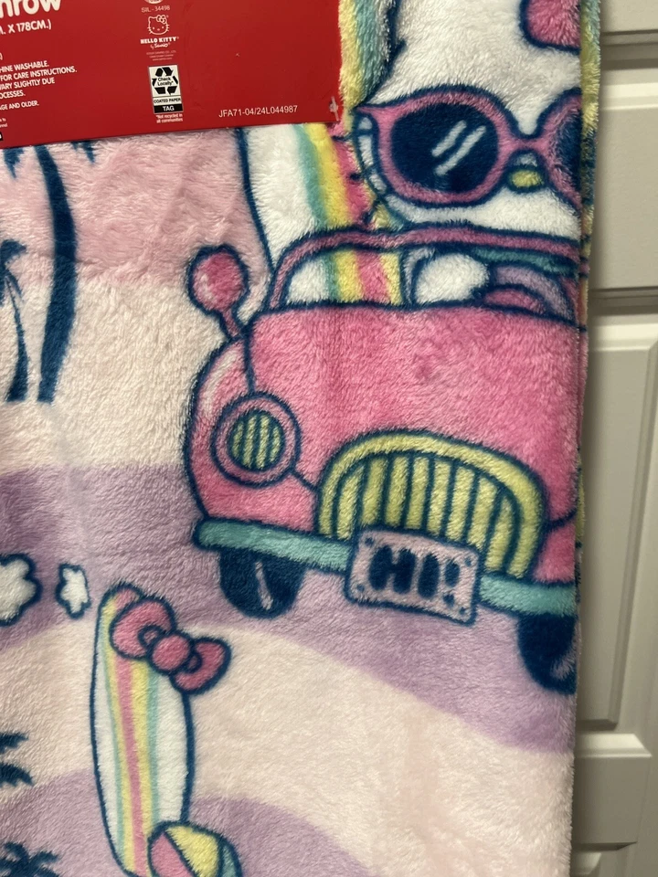 Hello Kitty Rosa Coche Playa Olas Tabla de Surf Verano Púrpura 50 x 70" Manta Foto 3 de 4