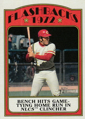JOHNNY BENCH HITS GAME TYING HOME RUN IN NLCS CLINCHER 2021 TOPPS HERITAGE 