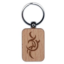 Tribal Abstract Swirls Engraved Wood Rectangle Keychain Tag Charm