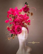 Kentucky Derby Hat Fascinator Fuchia Rose Hot Pink Green Gold Royal Ascot Hat