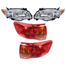Silscvtt Pair Tail Lights & Headlights For 2009-2010 Toyota Corolla Halogen Type
