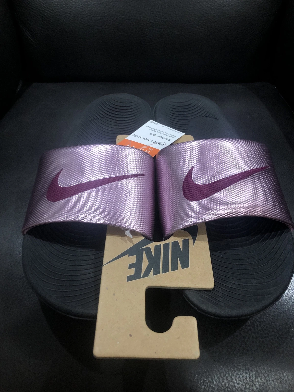 Nike sandalo donna Kawa Slide rosa prugna metallizzato polvere vera bacca