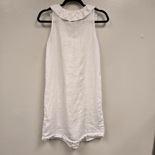 120% Lino Damen 40 XS Weiß Ärmellos Rüschen Leinen Kleid Made In Italy Pocke - Bild 2 von 9