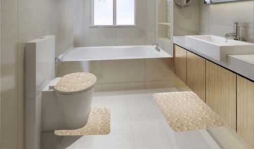 NEU 3-TEILIGES SET BADEMATTE TEPPICHE DECKELABDECKUNG SUPER WEICH MEMORY SCHAUMKISSEN KOMFORT ROCK - Bild 17 von 18