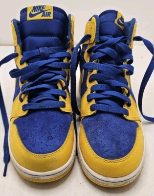  Nike Air Jordan Retro 1 High OG Yellow Laney Size 6Y Blue 2013 575441 707 (E3)