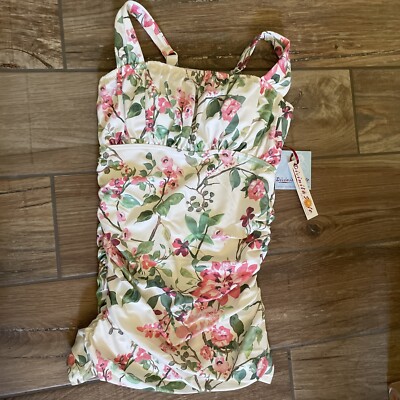 DM Fashion Dahlia Rose Ruched Tankini Swim Top XS UK