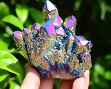 Titanium Rainbow Aura Crystal Quartz Cluster Specimen Reiki Energy Home Decor