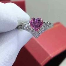 2Ct Heart Cut Lab Created Pink Sapphire Wedding Ring 14K White Gold Plated