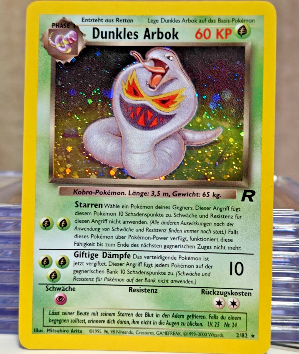 Dark Arbok (German: Dunkles Arbok) 2/82 - Very Rare Holographic - Team Rocket Dark Arbok (German: Dunkles Arbok) 2/82 - Very Rare Holographic - Team Rocket