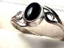 CUTE BLACK ONYX IN TRENDY STERLING SILVER.925 RING SIZE 7.0-7.25 AND 9.25-9.5 