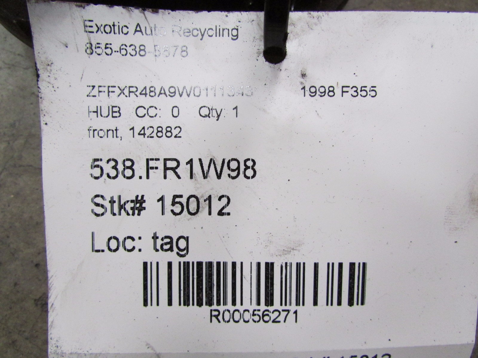 Ferrari 348, F355, Front Wheel Hub, Used, P/N 142882