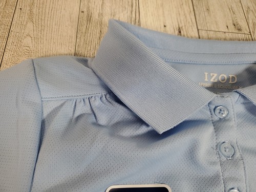 Izod Girls School Uniform Shirt 4/5, 6/6X, & 7/8 Short Sleeve Polo Pleated Blue - Picture 4 of 8