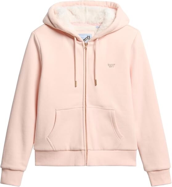 Superdry Women's Essential Borg Lined Zip Hood, Pink Clay