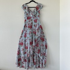 JJ's House Chiffon Floral Dress V-Neck A-line Light Blue Romantic
