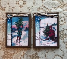 5 Handcrafted Wooden Christmas Ornaments / Christmas Hang Tags / Gift Tags Set5