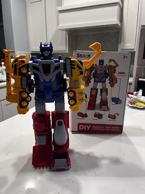 SNAEN 5 in 1 Magnetic Take Apart Construction Vehicles Transforms into Robot