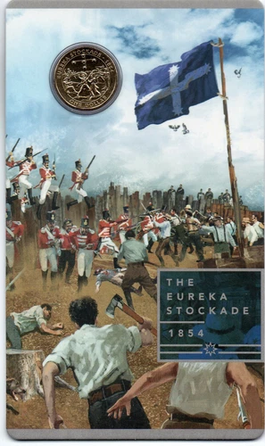 2019  AUSTRALIAN $1 COIN ON CARD  THE EUREKA STOCKADE #1237
