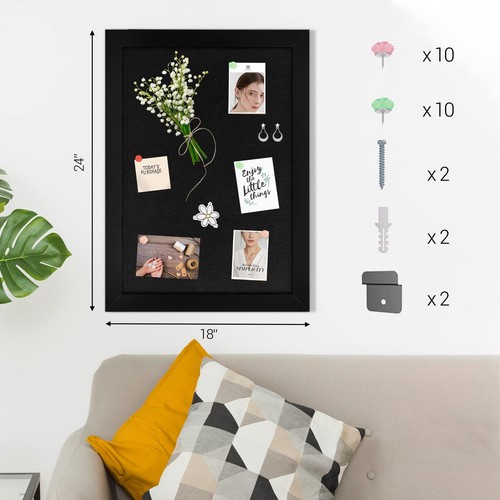 Board2by Black Cork Board Bulletin Board with Linen, Wood Framed 24" x 1... - Picture 6 of 8