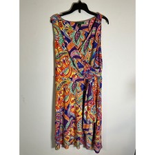 Lauren Ralph Lauren Multi Color Paisley Faux Wrap Sleeveless Dress Medium