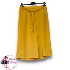 Primark Mustard Yellow Culottes Wide Leg Cropped Trousers - Size 12 - Tie Waist