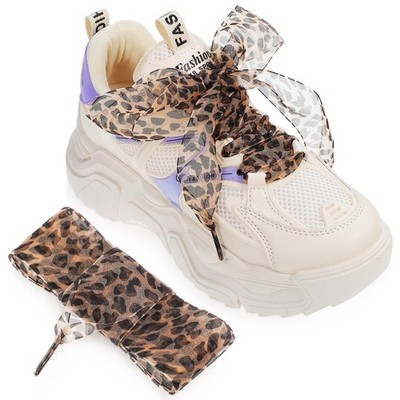 2 Pcs Schnürsenkel Verbreitern Fräulein Leoparden Flache Für Turnschuhe