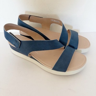 Womens ECCO Touch Sandal Plateau Size 11 Indigo Blue Leather 2-strap Platform