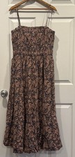 Madewell Smocked Bubble Hem Midi Dress Paisley Berry Sz 10 NWT