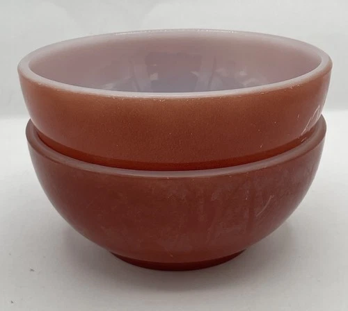 Vintage Anchor Hocking Fireking Ware Cereal/Chili Bowls 5" Burnt Orange Set of 2