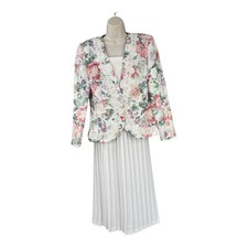 Vintage Floral Blazer Skirt Suit Women 90s Cottage Feminine Artsy Pleated Siz 12