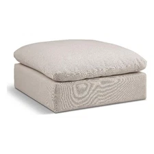 Meridian Furniture Comfy Beige Linen Textured Fabric Ottoman
