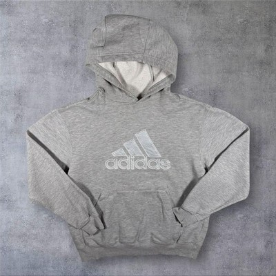 Frühe 00er Adidas klassisch bestickt großes Logo Spruch grau Hoodie Medium Large