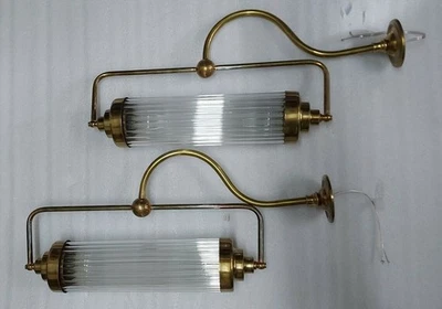 Lot de 2 appliques murales marine vintage art déco laiton et verre tige navir... - Photo 1/4