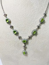 Natural Peridot Gemstone 925 Sterling Silver Pear Tear Drop Bridal Necklace