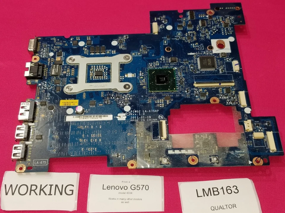 LMB163 - Lenovo G570 Intel Laptop Motherboard LA-675AP 11013647 - Image 2 of 4