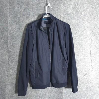Ted Baker London Bomber Jacket Mens Sz 2 Navy Blue Ribbed Collar Cuffs Casual FX
