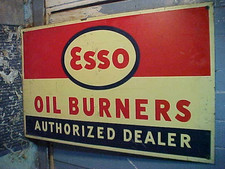 1950s ESSO OIL BURNERS Authorized Dealer 2 SIDED Metal SIGN 3 x 2'