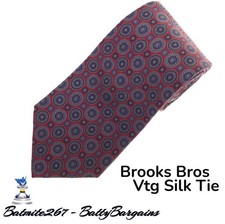 Vintage Brooks Brothers SILK Mens Tie Red Blue Geometric Medallion Pattern USA