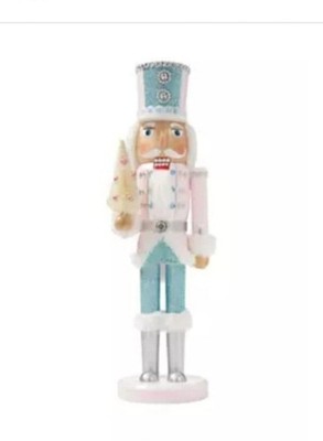 Pastel Pink & Turquoise Wooden Christmas Holiday Nutcracker