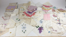 80 Vintage Hankies Solid Tat Florals Mixed Edges Sizes Handkerchiefs Large Lot