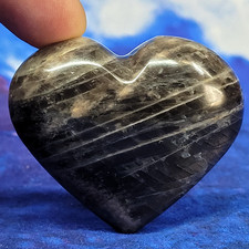 2" Black Moonstone Puffy Heart Palm Stone 59g Polished Healing Crystal