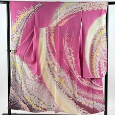 Long-sleeved kimono length 153cm sleeve length 65cm M sleeve cherry blossoms flo