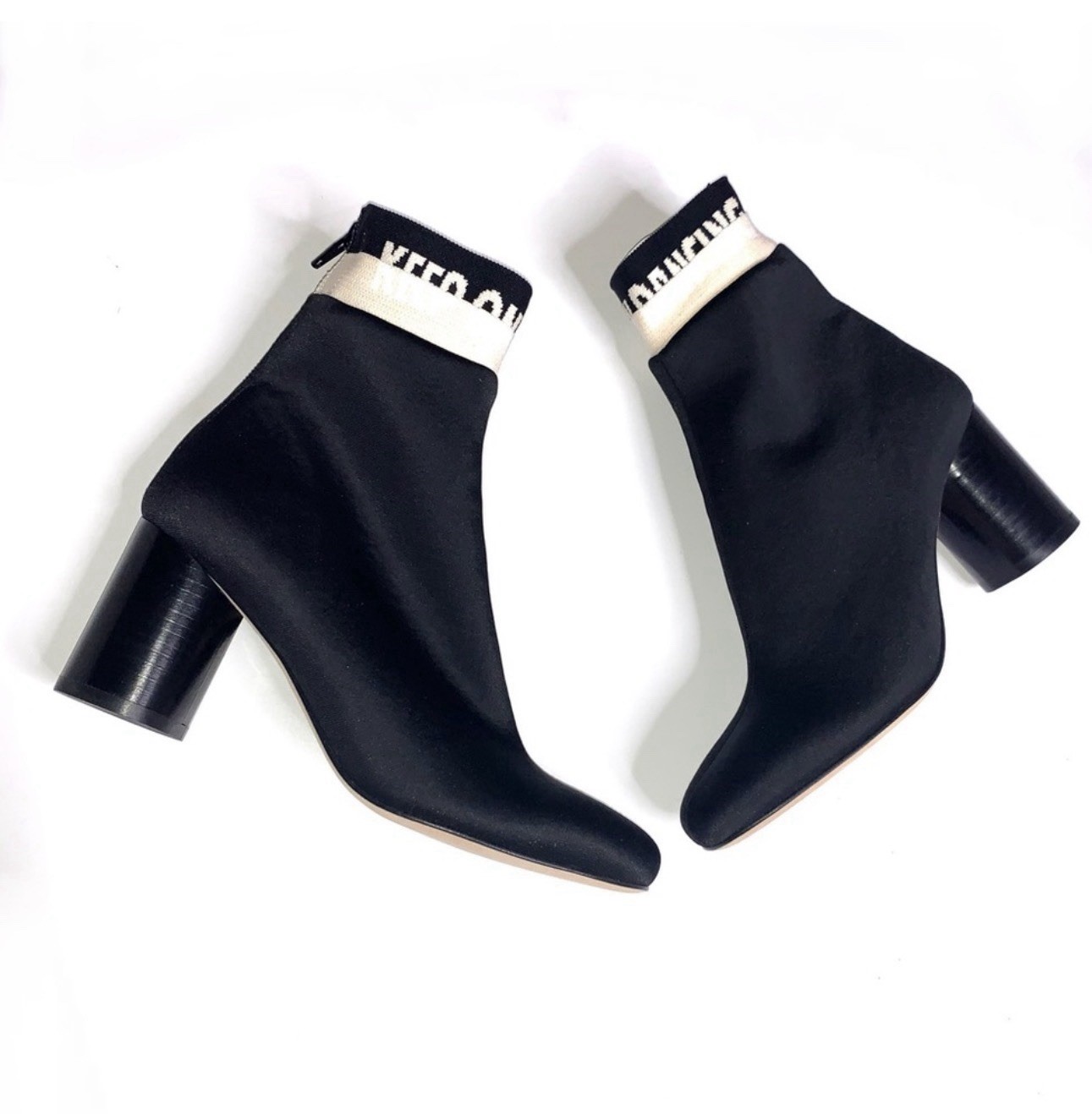Sandro Poppy Keep Dancing Sock Booties Black Neoprene Block Heel Ankle Boots 36