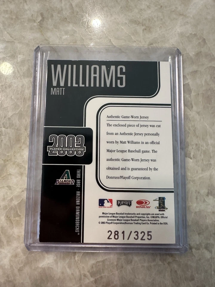 Parche de 3 colores/325 cartas Playoff Prestige 2003 colección de jugadores Matt Williams Foto 4 de 4