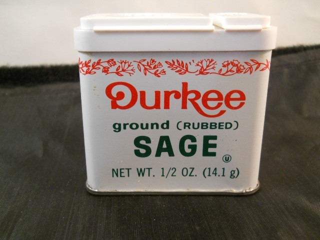 VINTAGE DURKEE SAGE SPICE TIN - PARTIALLY FULL